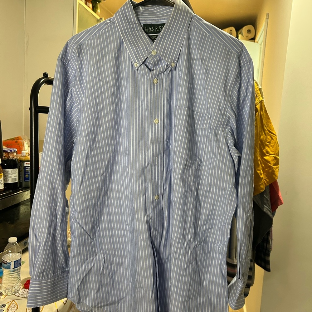 Ralph Lauren Men's Shirt in Blue and White Stripes
